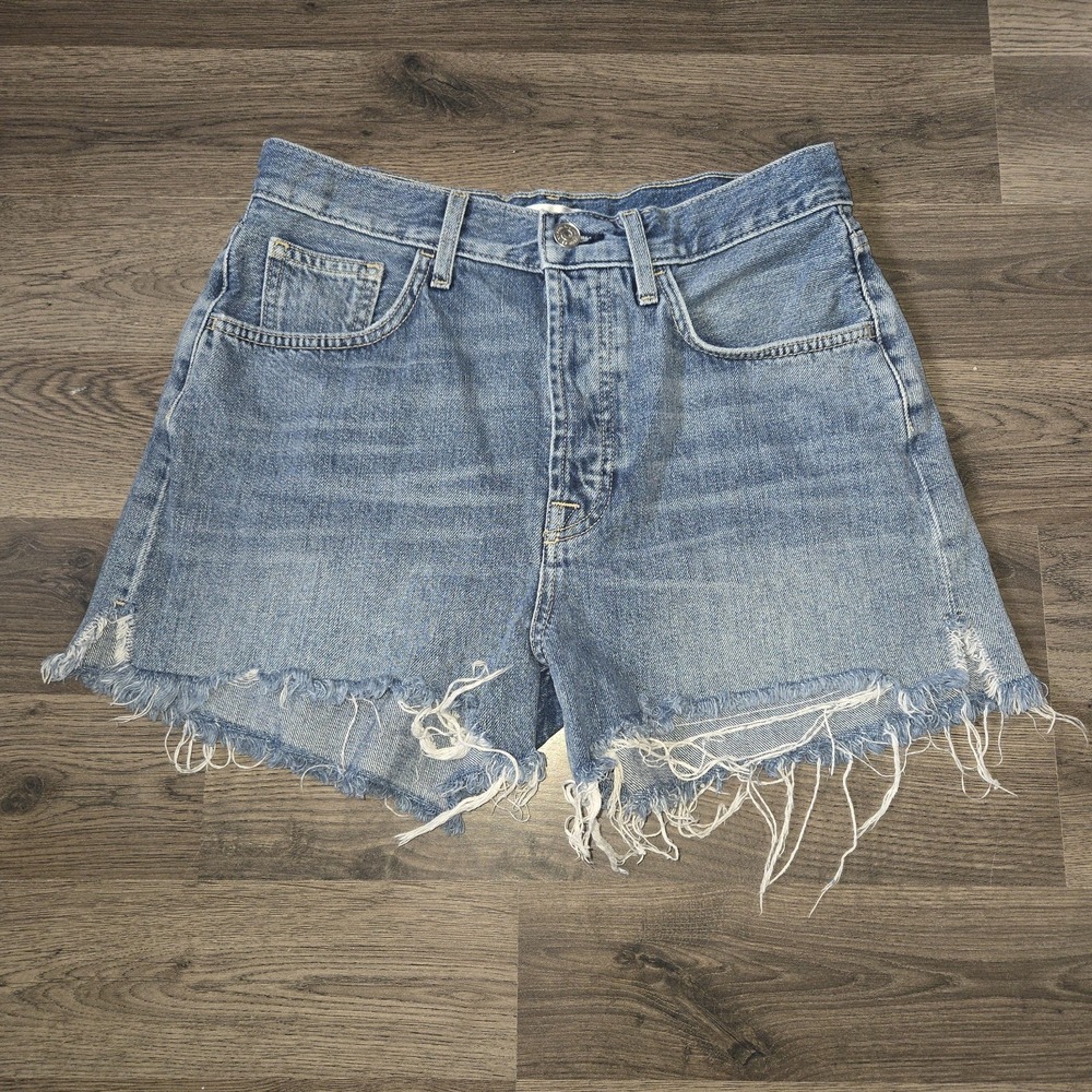 7 For All Mankind Ruby Cut Off Shorts Blue Minimalist Button Fly Sz 29